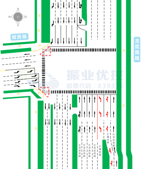 图6 龙昆南路-城西路交叉口渠化改造示意图