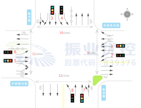 图1 四桥西路口车道及灯组信息示意