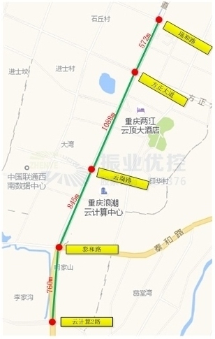 图1 云汉大道（云计算2路-瑞和路）5个路口分布图