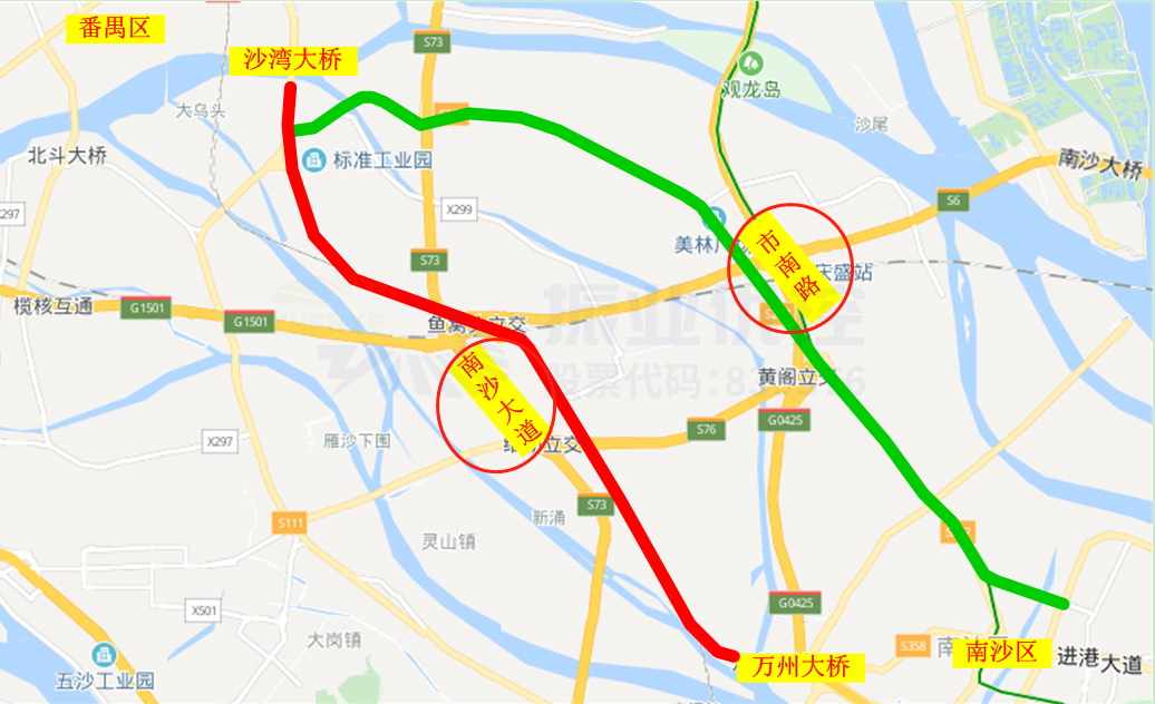 图1 南沙大道绕行路线图