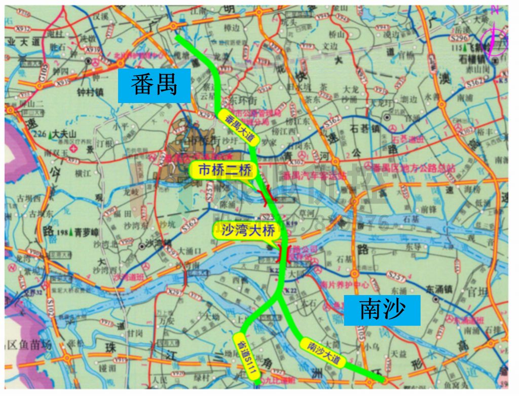 图1 沙湾大桥、市桥二桥地理位置示意图