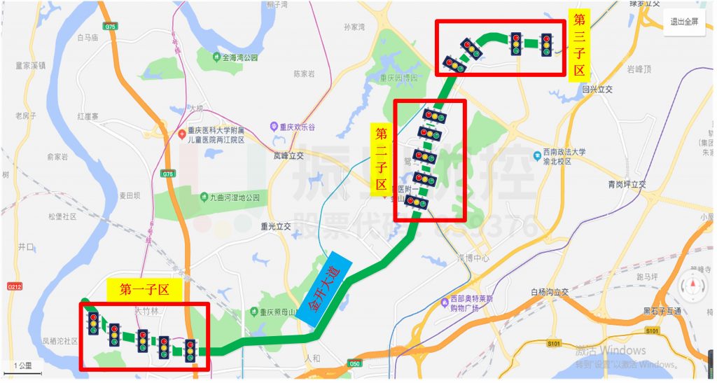 图4 金开大道绿波带分段示意图