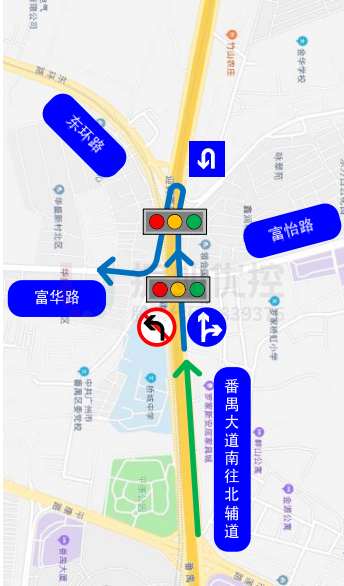 图7 道路改造后番禺大道往富华东路绕行路线图