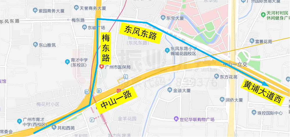 图5 部分机动车前往黄埔大道方向的通行路线